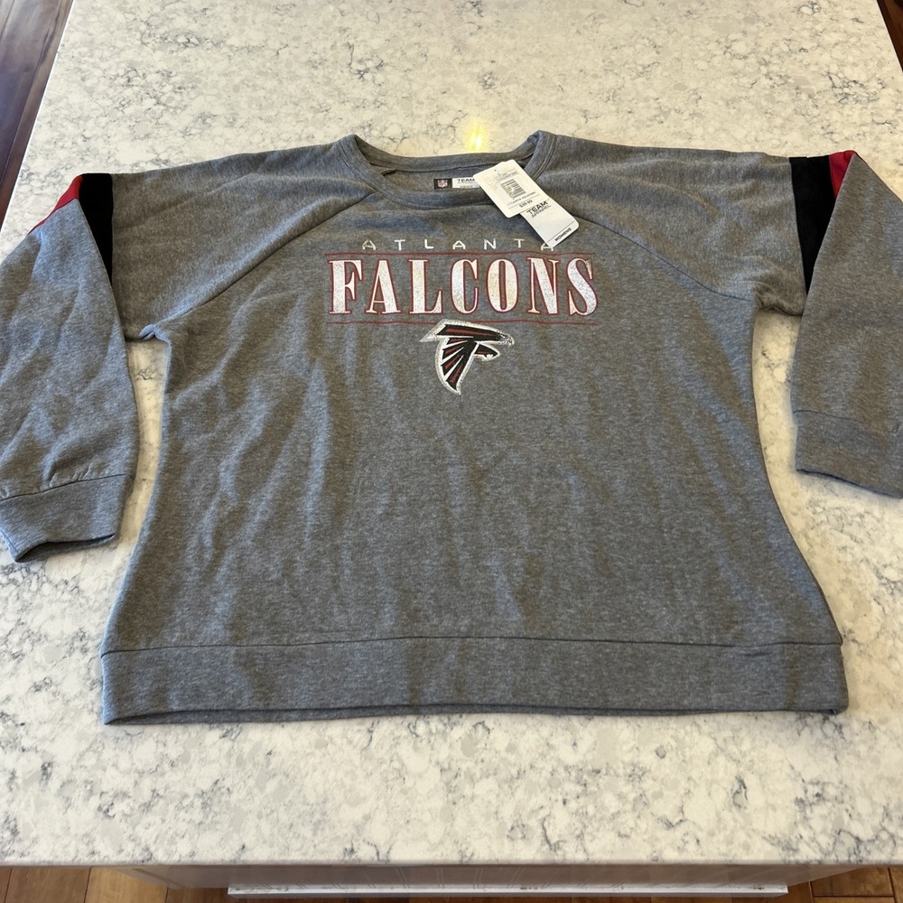 Atlanta Falcons NFL Team Apparel Women’s Sweatshirt Large Logo Gray Stripes NWT